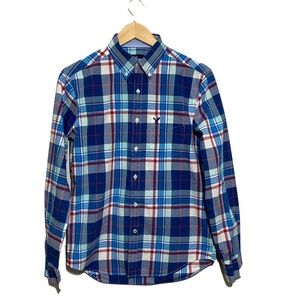American Eagle Outfitters AEO Men's Blue Plaid Cotton Button Down Size Small